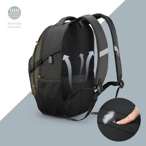 Swissdigital Design Laptop Backpack, Travel Backpack with USB Charging Port Fits 15.6 inches Computer, 31L College School Bookbag for Men,Olive/Black | SD803-26 - color: Olive/Black