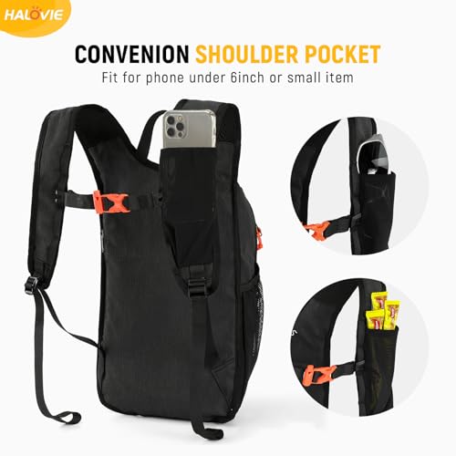 HALOVIE 15L Foldable Hiking Backpack Phone Pocket Lightweight Travel Daypack Shoulder with Chest Strap Small Packable Pack for Walking Women Men (Black) - color: Black