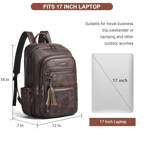 Shrrie 17 Inch Faux Leather Laptop Backpack for Women with Large Cup Holder - color: Chocolate