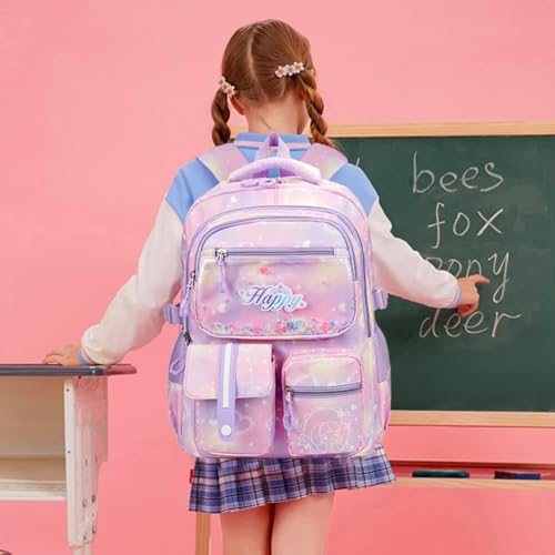 MCWTH Backpack for Teen Girls, Kawaii Cute Kids Elementary Student School Backpacks (Happy Purple) - color: Happy Purple