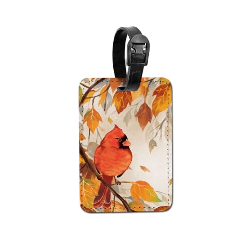 WIRESTER PU Leather Luggage Tag Name Tag Bag Tag for Travel Suitcase Baggage Luggage - Red Cardinal Bird in Autumn - color: Red Cardinal Bird in Autumn