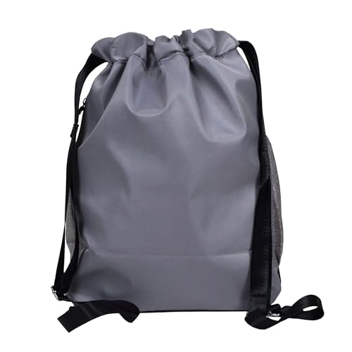 Nupouch Drawstring Backpack: Lightweight, Water-Resistant, Reflective Gym Bag w/Shoe Compartment for Travel, Hiking, Sports - color: Gray