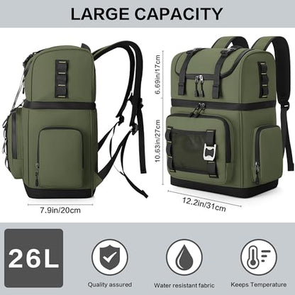 Large Waterproof Insulated Cooler Backpack for Men & Women, Double Decker Leak Proof Cooler Backpack for Beach, Camping, Picnic, Travel, 26L, 44Cans - color: Green