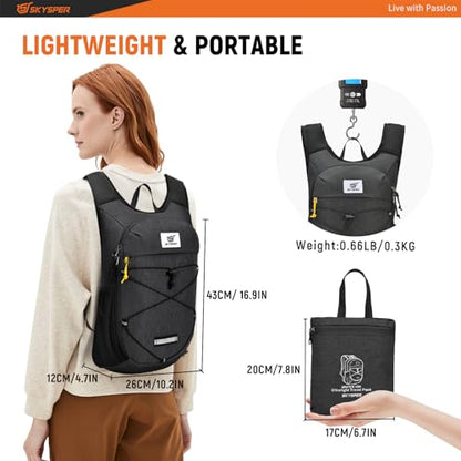 SKYSPER Foldable Hiking Backpack - 10L/15L Small Lightweight Daypack Breathable Travel Backpacks - color: Black, size: 15 l