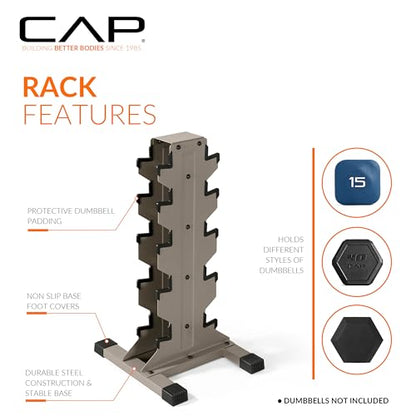 CAP Dumbbell Set with Rack, Rubber Coated Hex Free Weight Set | 100–300 lb Options, Vertical Space-Saving Storage for Home Gym Strength Training - size: 200 lb Set - Tan Rack, style: Chrome Handle