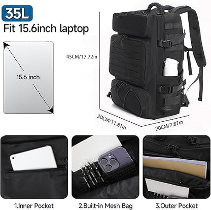 35L Tactical Backpack with Shoe Compartment & Molle Admin Pouch Combo – 1000D Water Resistant Military Backpack for Laptop 15.6” + Laser Cut EDC Tool Organizer Bag – Outdoor Hiking Gym Assault
