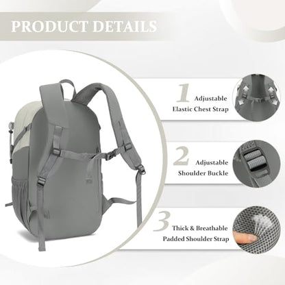 Hiking Backpack for Men Women, 25L Lightweight Travel Backpack Camping Daypack for Outdoors - color: White & Grey