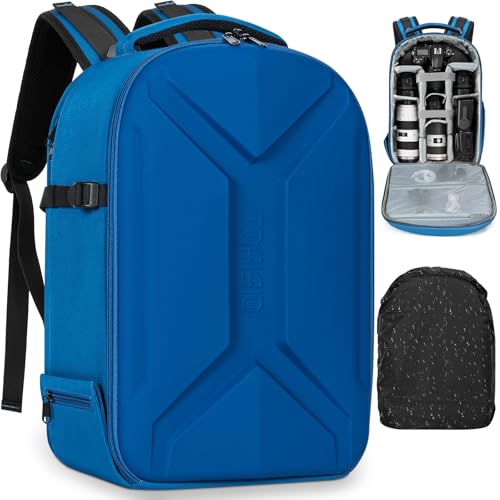 Camera Backpack, Hardshell DSLR Photography Camera Bag with Rain Cover, Waterproof Hard Shell Camera Case with Tripod Holder & 15.6" Laptop Compartment Compatible with Canon/Nikon/Sony/DJI Mavic Drone - color: Blue