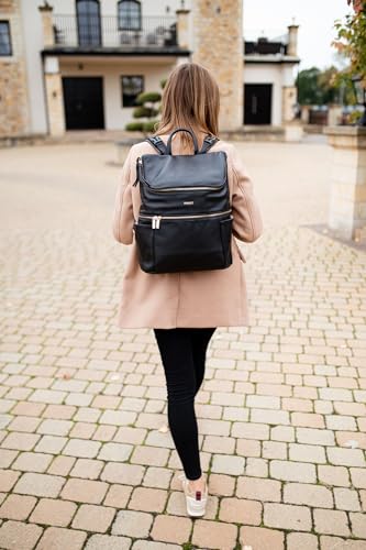Leather Diaper Bag Backpack for Boy Girl Twins, Toddler Diaper Bag with Multiple Pockets, Cooler Compartment - color: Zeal Black