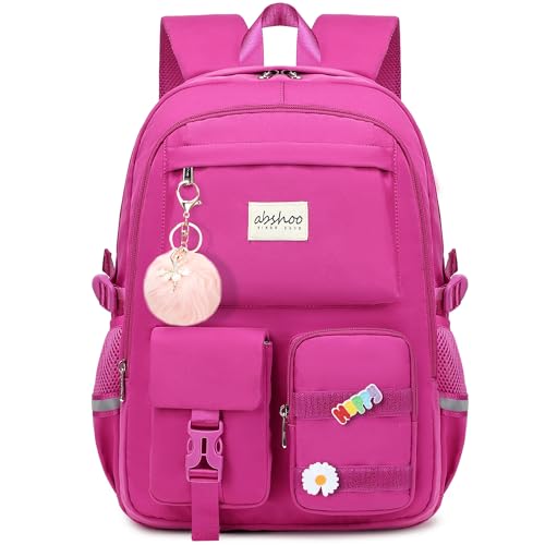 abshoo Big Student Laptop Backpack For College Women Middle High School Teen Girls Bookbag Travel Daypack (Hot Pink) - color: Hot Pink