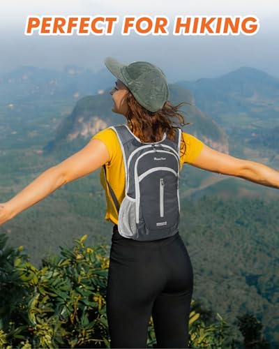 Seektop Small Hiking Backpack Expandable 12L-15L, Lightweight Packable Waterproof Daypack with Phone Pocket for Women Men - color: Dark Grey