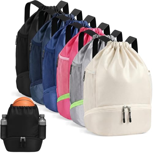 6 Pack Gym Drawstring Backpack Bags Bulk with Shoe Compartment for Sports Wet Proof Pocket for Men Women Large(Multicolor) - color: Multicolor