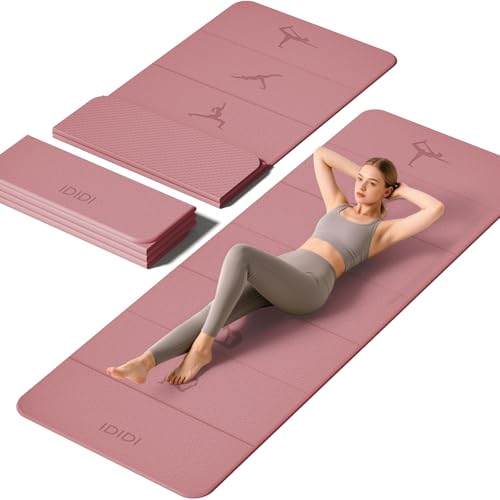 Extra Thick 10mm Foldable Yoga Mat, SGS Certified POE Non-Slip Mat, Multi-Purpose Exercise & Fitness Mats for Studio or Home - color: Deep Pink-74"L x 26"W x 0.4"Th