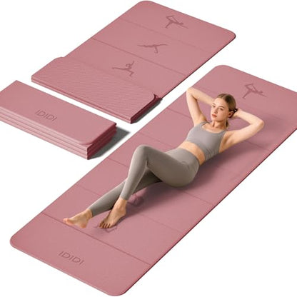 Extra Thick 10mm Foldable Yoga Mat, SGS Certified POE Non-Slip Mat, Multi-Purpose Exercise & Fitness Mats for Studio or Home - color: Deep Pink-74"L x 26"W x 0.4"Th