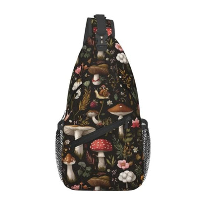 Sling Backpack Unisex Crossbody Chest Bag Shoulder Chest Bag For Women Men Hiking Travel - color: Mushroom Snail Berry