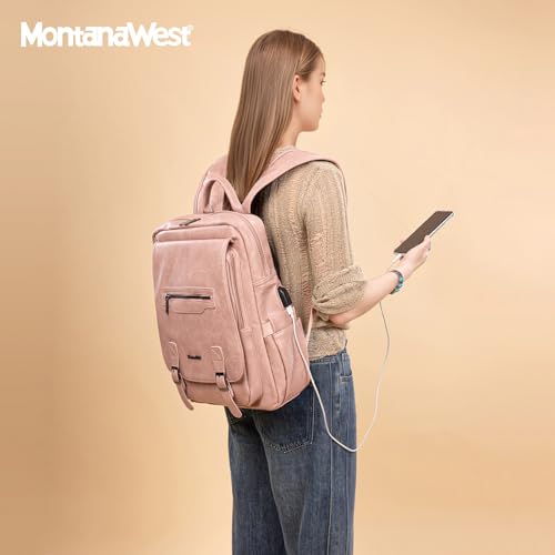 Montana West Laptop Backpack 15.6 Inch Work Backpack Purse for Women Travel Casual Daypack Bookbags with USB Port - color: 15.6-in Dark Pink