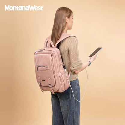 Montana West Laptop Backpack 15.6 Inch Work Backpack Purse for Women Travel Casual Daypack Bookbags with USB Port - color: 15.6-in Dark Pink