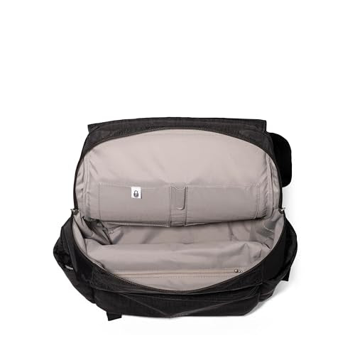 Baggallini Flap Laptop Backpack - 15"x11" Lightweight Work Travel Bag w/Luggage Sleeve & RFID - color: Black