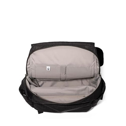 Baggallini Flap Laptop Backpack - 15"x11" Lightweight Work Travel Bag w/Luggage Sleeve & RFID - color: Black