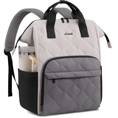 LOVEVOOK Laptop Backpack for Women, 15.6 inch Work Travel Backpack Purse, Puffer Quilted Laptop Backpack Casual Daypack for Nurse Teacher，Black-White-Gray - color: Black-white-gray, size: 15.6 inch
