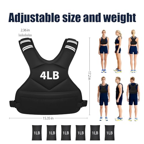 Ragebby Adjustable Weighted Vest for Women Men, 4-10lb/12-18lb/ Vest with 6 Ironsand Weights, Weight Vest with Reflective Strip for Running, Walking, Exercise, Strength Training - size: 4-10LB