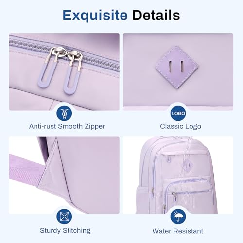 Sisipoet School Backpack for Girls, Lightweight Kids Bookbag Classic College Backpack for Teen Women with Luggage Strap, Age 8-18 Years Old, Purple - color: Purple