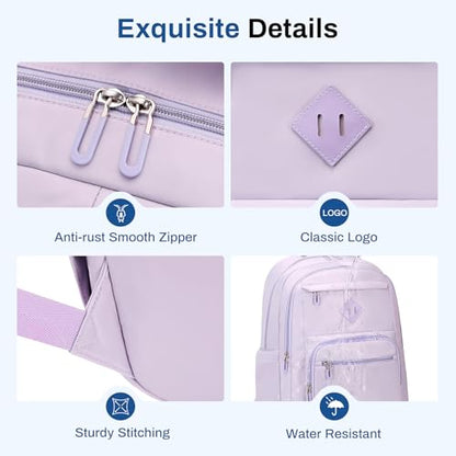 Sisipoet School Backpack for Girls, Lightweight Kids Bookbag Classic College Backpack for Teen Women with Luggage Strap, Age 8-18 Years Old, Purple - color: Purple