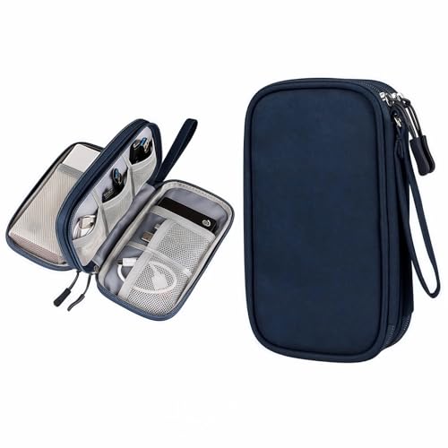 Portable Waterproof Double Layers All-in-One Storage Bag, Travel Cord Organizer，Electronics Accessories Organizer Pouch Bag for Accessories,Charger, USB Cable, Gadget (navy blue) - color: navy blue