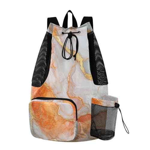 Drawstring Beach Backpack Sports Bag With Water Bottle Pocket Cinch Bags Wet and Dry Separation Marble White Orange - color: Color 25