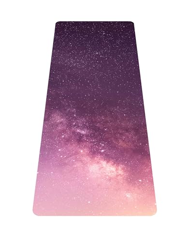 nuveti Printed Travel Yoga Mat-1/16 Inch Thick Non Slip Fitness Workout Mat with Carrying Bag, Foldable Lightweight Suede & Natural Rubber Yoga Mat for Yoga Pilates and Fitness 72" L x 24" W x 1.5mm - color: CanLanXingKong