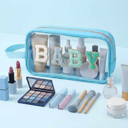 Kacctyen Baby Toiletry Bag Clear Diaper Bag Baby Bottle Travel Pouch Diaper and Wipes Organization Chenille Letter Cosmetics Nylon Waterproof Travel Pouch for Women - color: Blue, style: Baby