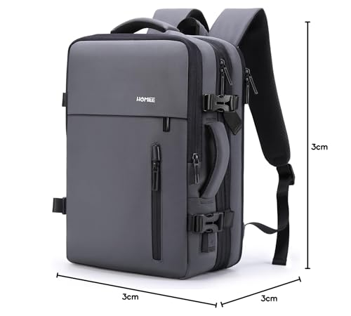 HOMIEE 40L Expandable Carry on Backpack Fit 15.6 Inch Laptop with USB Charging Port for Business Weekender, TSA Approved Personal Item Travel Backpack Waterproof Luggage Suitcase - color: Grey