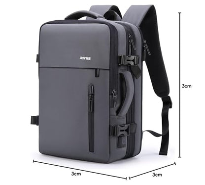 HOMIEE 40L Expandable Carry on Backpack Fit 15.6 Inch Laptop with USB Charging Port for Business Weekender, TSA Approved Personal Item Travel Backpack Waterproof Luggage Suitcase - color: Grey