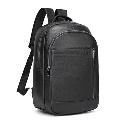 LUUFAN Genuine Leather Backpack for Men, Casual Shoulder Bag Multi Pockets Daypack 15.6 Inch Laptop Bag for Travel Business Outdoor - color: 8016-black