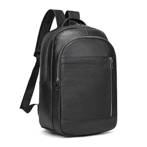 LUUFAN Genuine Leather Backpack for Men, Casual Shoulder Bag Multi Pockets Daypack 15.6 Inch Laptop Bag for Travel Business Outdoor - color: 8016-black