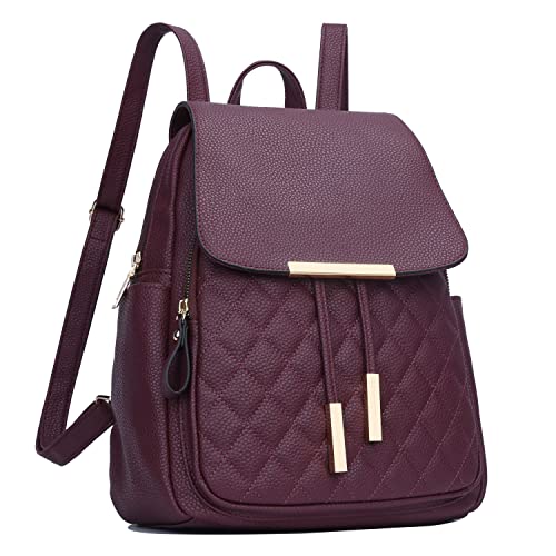 KKXIU Quilted Trendy Leather Backpack Purse for Women and Ladies Shoulder Travel Daypacks Bags (Wine) - color: Wine, style: Backpack