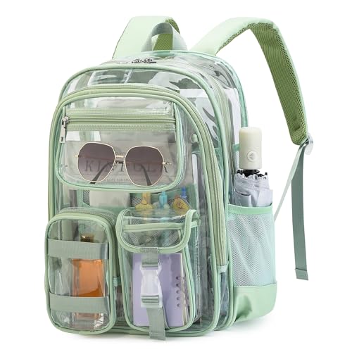 Clear Backpack for School Girls Boys Heavy Duty Transparent Backpack with Multiple Pockets, Lightweight PVC See Through Bookbag for Students - Matcha Green - color: Matcha Green
