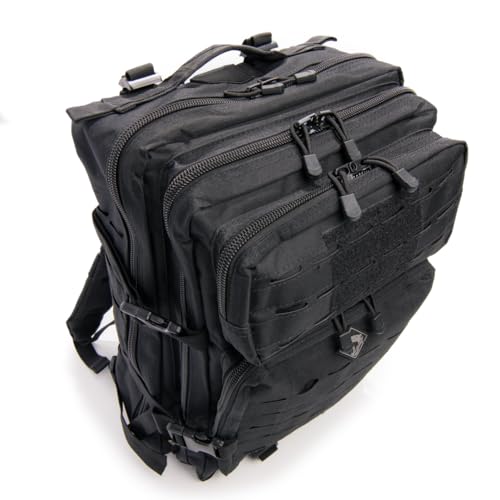 Large Laser-cut MOLLE Backpack with Pistol Retention System, Black, Modular and Lightweight Design for EDC, Range, or Tactical Use - color: Black