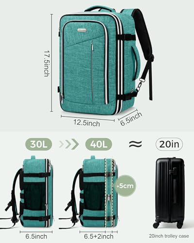 Travel Carry On 17.5" Laptop Expandable Backpack for Men Women, Personal Item Bag Waterproof Airline Approved with USB Charging Hole 3 Packing Cubes, Large Weekender Daypack Business Luggage Suitcase - color: Green, size: Expandable