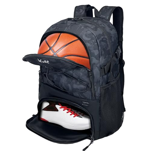 WOLT Basketball Backpack Large Sports Bag with Separate Ball Holder & Shoes Compartment, Best for Basketball, Soccer,Gym - color: Camo Black