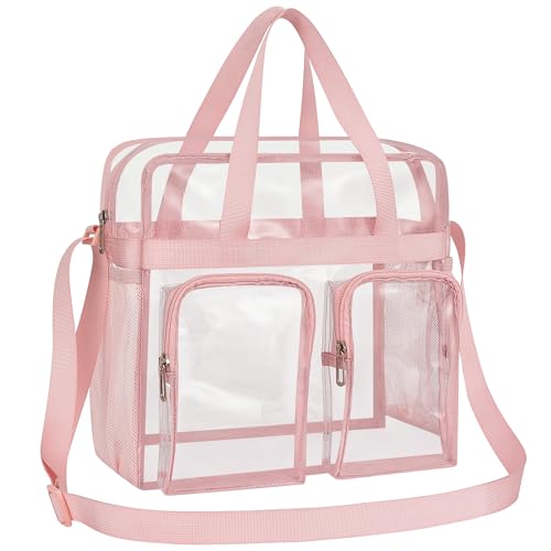 Oraben Clear Tote Bag Clear Bag Stadium Approved 12x6x12 Stadium Bag for Work, Sports Games,Gym - color: Pink, style: Two Pockets