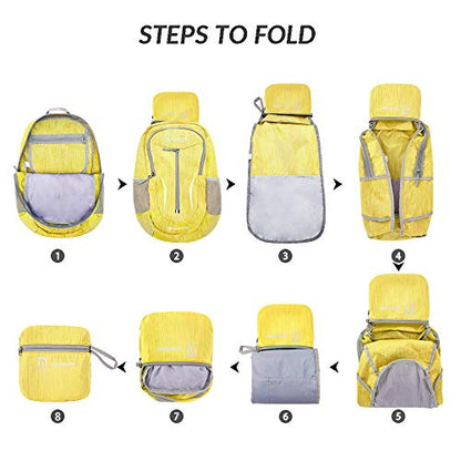 ZOMAKE 25L Ultra Lightweight Packable Backpack, Foldable Hiking Backpacks Water Resistant Small Folding Daypack for Travel(Yellow) - color: Yellow