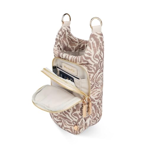 WanderFull® Original HydroBag®, Fits Up to 32 oz Water Bottle Holder with Strap, Gift for Women, Hands-Free Crossbody, Water Bottle Carrier Bag with Phone Pocket - color: Natural Zebra Print