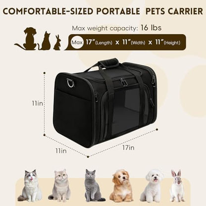 Cat Carrier Soft, Dog Carriers for Small Dogs/Large Cats (Up to 16lbs), with High Breathability, Shoulder Strap, Removable Pad, Pet Carrier Airline Approved, for Home Outdoor Travel (Black) - color: Black