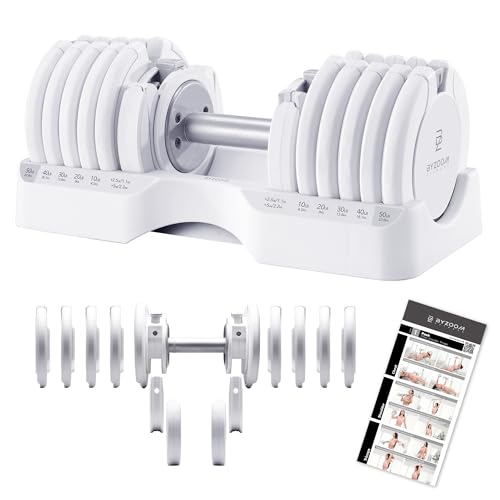 BYZOOM FITNESS Pure Series Adjustable Dumbbell - 12.5/25/27.5/50/55/75lb - ONE UNIT OR PAIR(check QTY before purchase) - 5-in-1/ 10-in-1 / 15-in-1 / 21-in-1 Flexible Hand Weights for Home Apartment Garage Gym, Strength Training & Fitness Workouts, White O