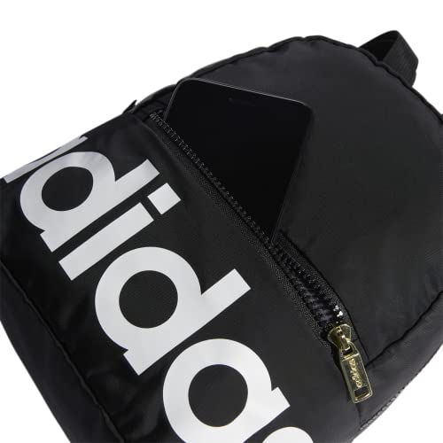 adidas Linear Mini Backpack for Women – Casual Small Purse Bag - color: Black/White/Gold