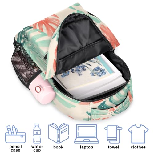 Tropical Plant Leaf Womens Travel Backpack | 15.6 Inch Laptop Backpack, Lightweight Casual Daypack, Water Resistant, Cute Work Backpacks, Large Capacity - color: Multicolor10