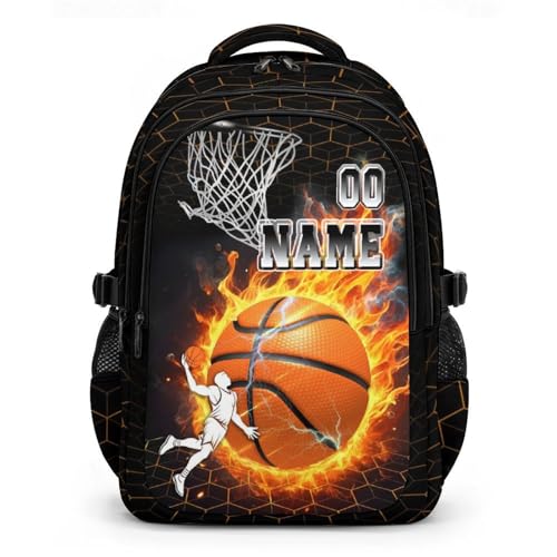 Mercuryelf Personalized Basketball Backpack for Teens – Custom Number Boys Sports Schoolbag for Middle/High School, Lightweight Bookbag for Practice Game - color: Orange