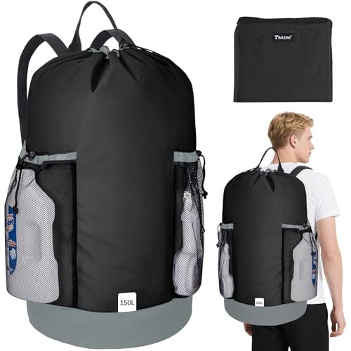 BALEINE 150L Laundry Bag Backpack, 900D Oxford Fabric Large Travel Laundry Bags with Shoulder Straps and 2 Mesh Pockets for College Dorm, Apartment, Laundromat (Black, 150L) - color: Black, size: 150L