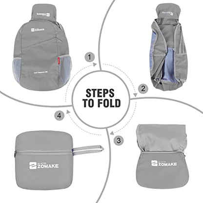 ZOMAKE Lightweight Packable Backpack 20L,Foldable Backpacks Small Daypack for Hiking Water Resistant Day Bag for Travel(Silver Grey) - color: Silver Grey